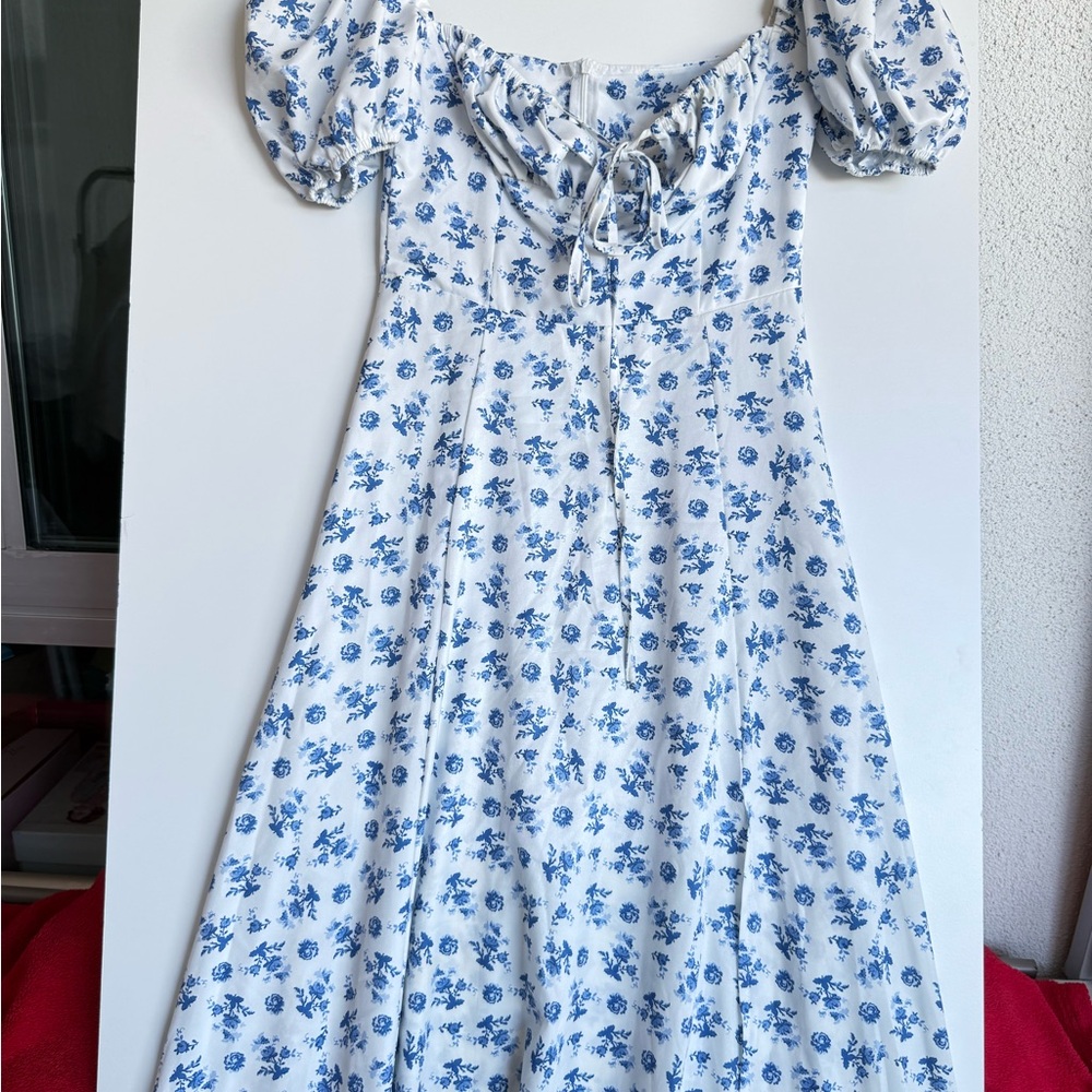 Midi Blue Floral Off-Shoulder Dress Size S